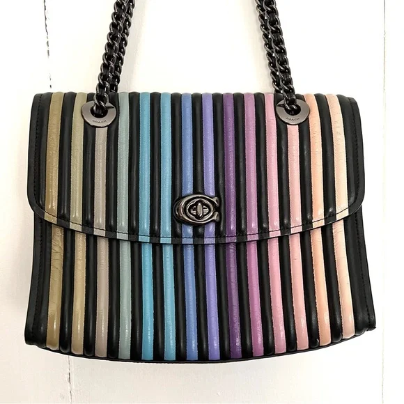 Coach Parker Rainbow Ombre Stripe Quilted Leather Convertible Shoulder Bag 52605 - Picture 2 of 11